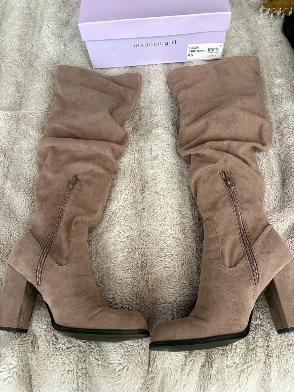 Madden Girl Over-the-Knee Slouch Boots in Taupe